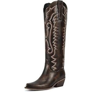 Wet Kiss Womens Size 8.5 Brown Faux Leather 2" Heel Knee High Cowboy Boots